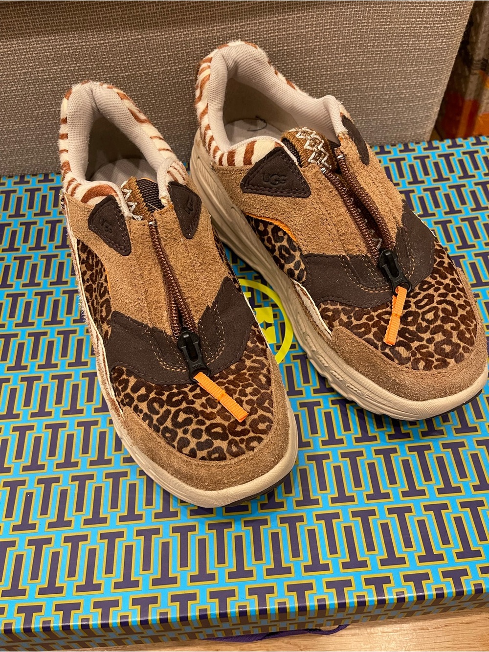 UGG  Leopard-Print Brown Zip Sneakers